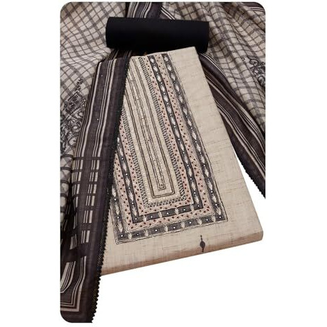 Soch Womens Beige Chanderi Ethnic Motifs Unstitch Dress Material With Faux Mirror And Sequins