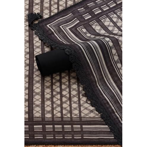 Soch Womens Beige Chanderi Ethnic Motifs Unstitch Dress Material With Faux Mirror And Sequins