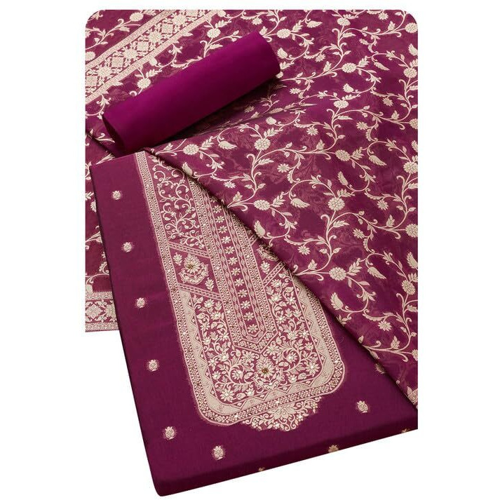 Soch Womens Magenta Organza Zari Woven Unstitch Dress Material With Sequins