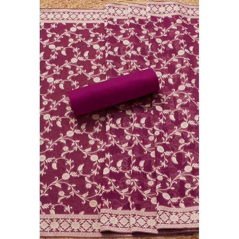 Soch Womens Magenta Organza Zari Woven Unstitch Dress Material With Sequins