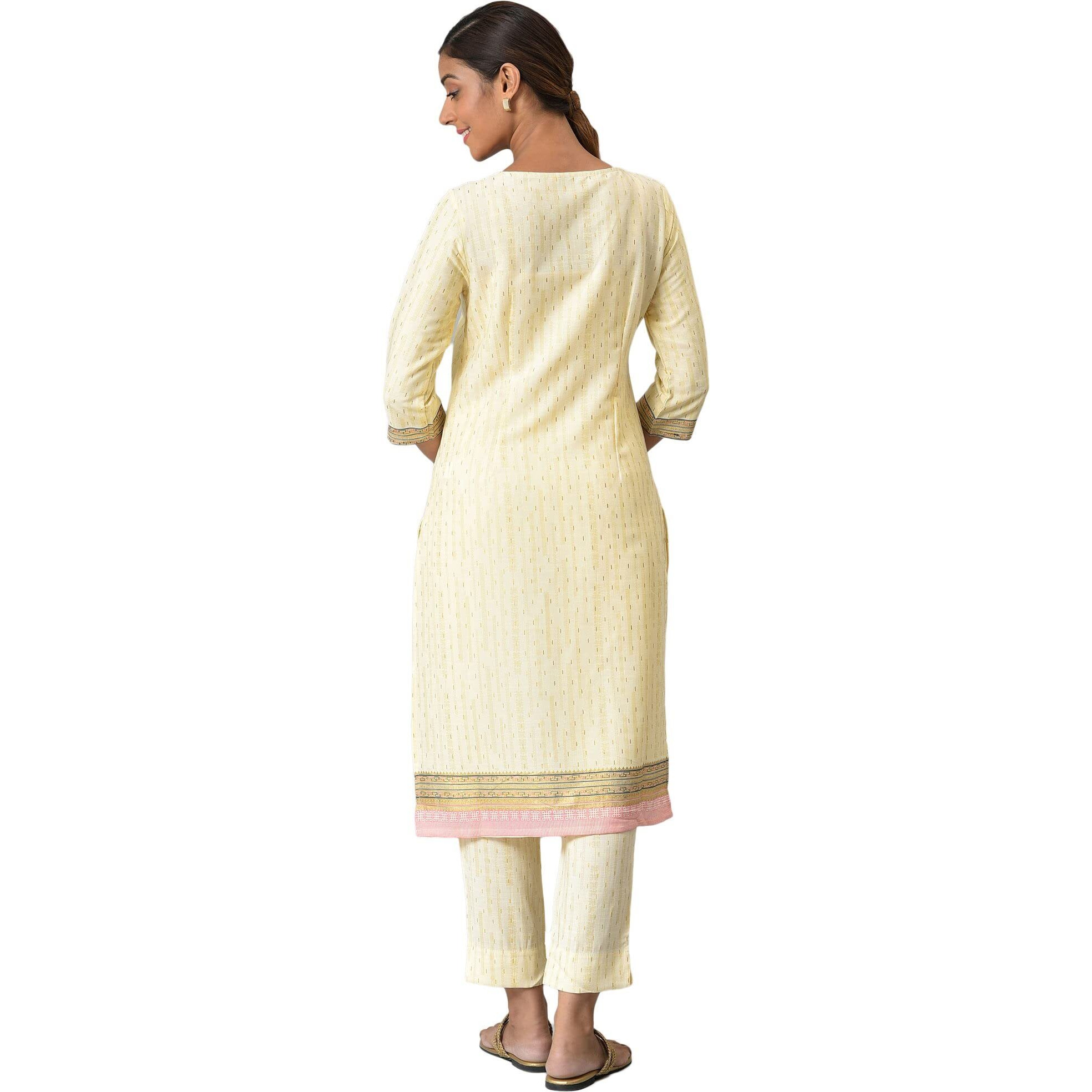 Beige Viscose Embroidered Kurta