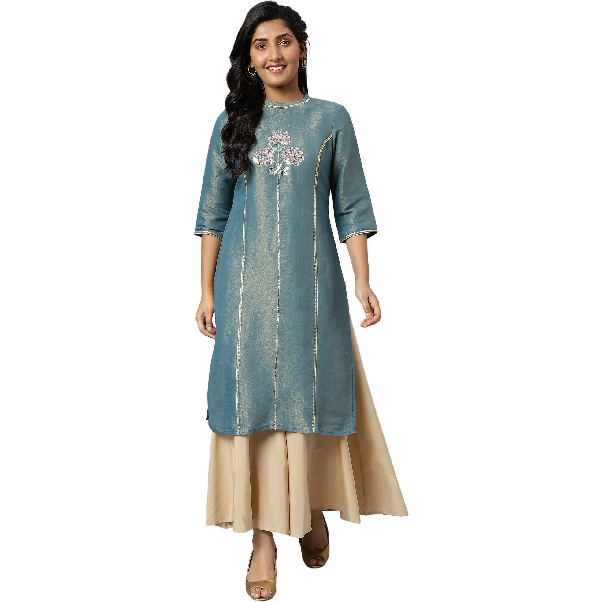 Aurelia Blue Embellished Zari Sequin Kurta For Women