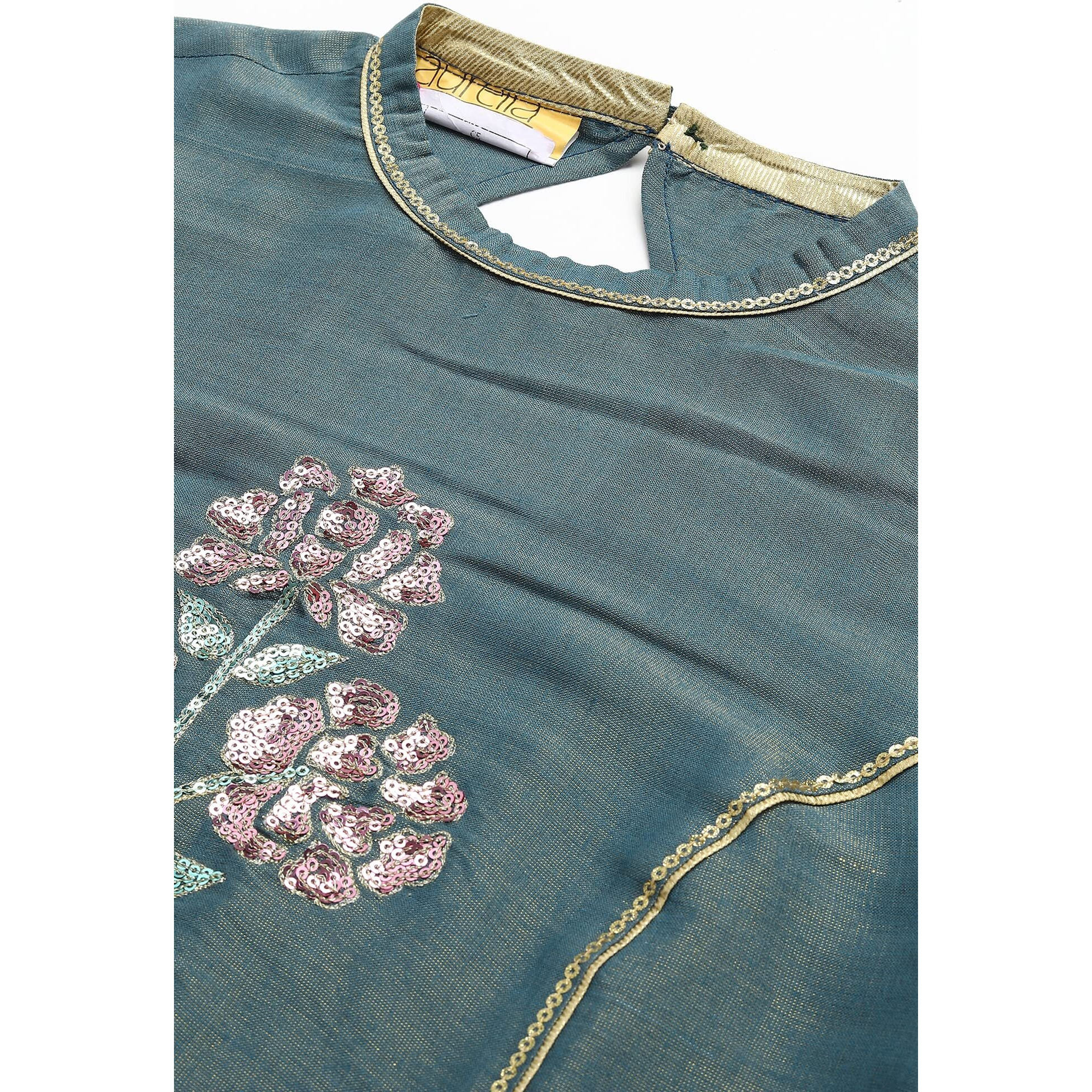 Aurelia Blue Embellished Zari Sequin Kurta For Women