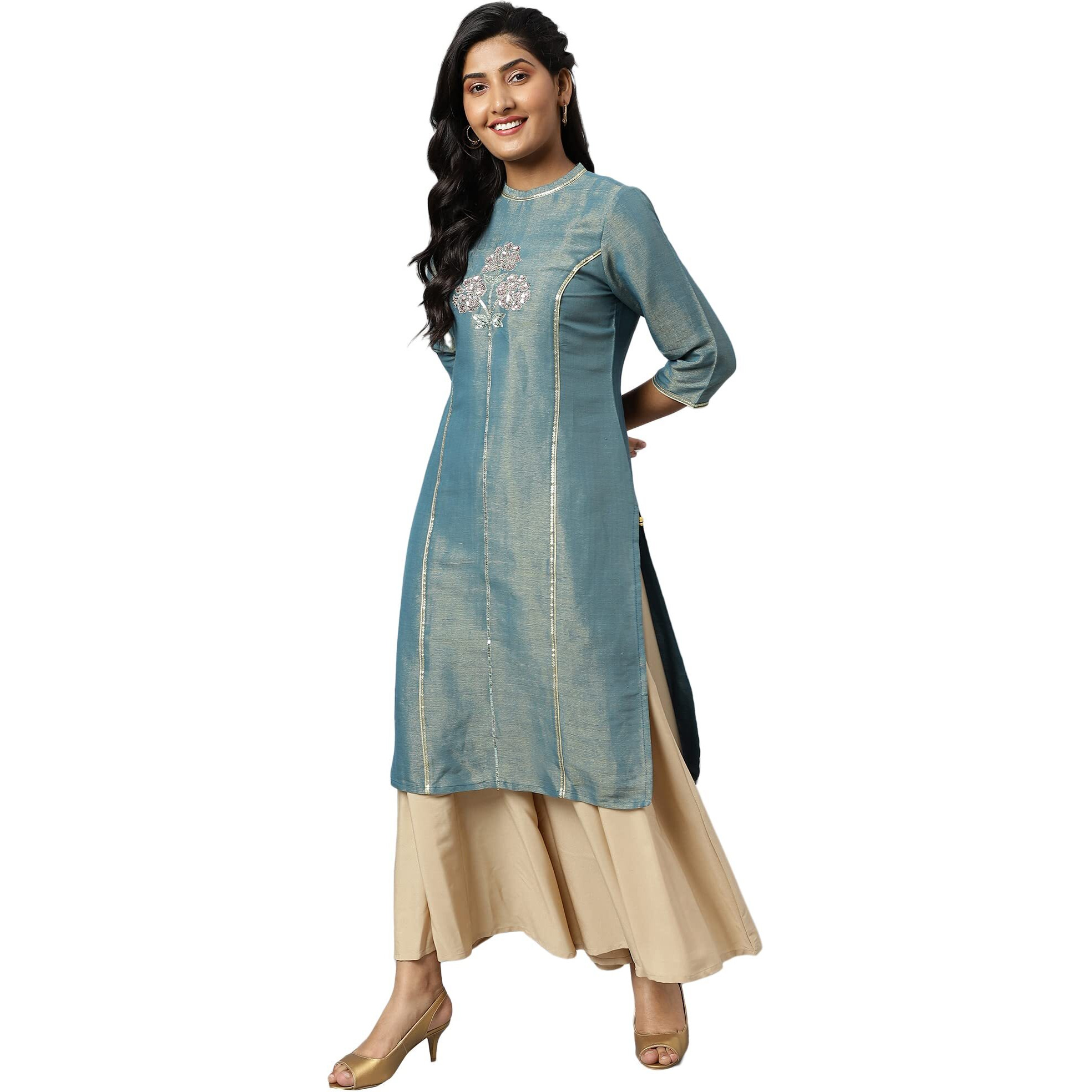 Aurelia Blue Embellished Zari Sequin Kurta For Women
