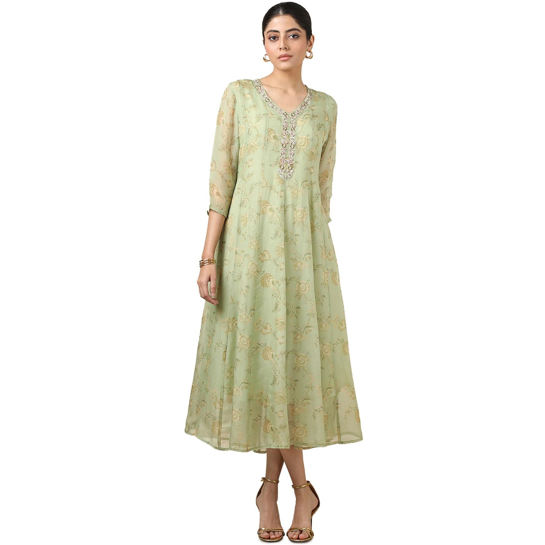 Soch Women's Organza Maxi Dress (Cws5Ku61339_Green