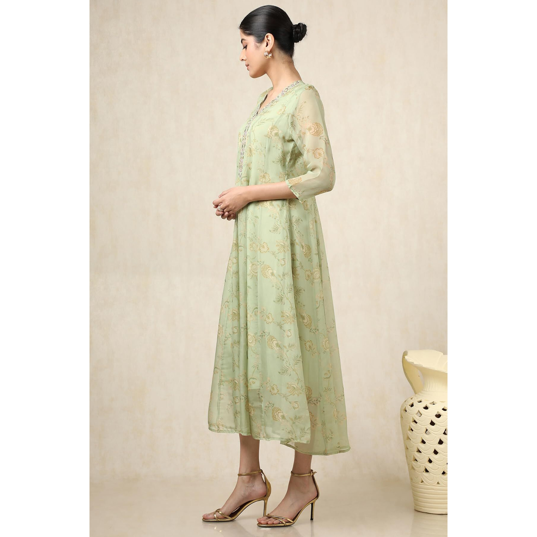 Soch Women's Organza Maxi Dress (Cws5Ku61339_Green