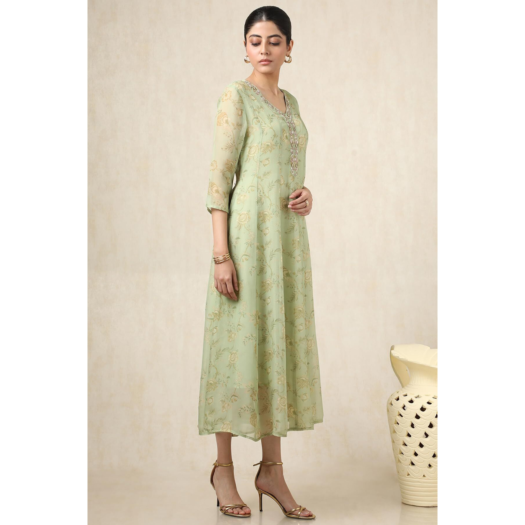 Soch Women's Organza Maxi Dress (Cws5Ku61339_Green