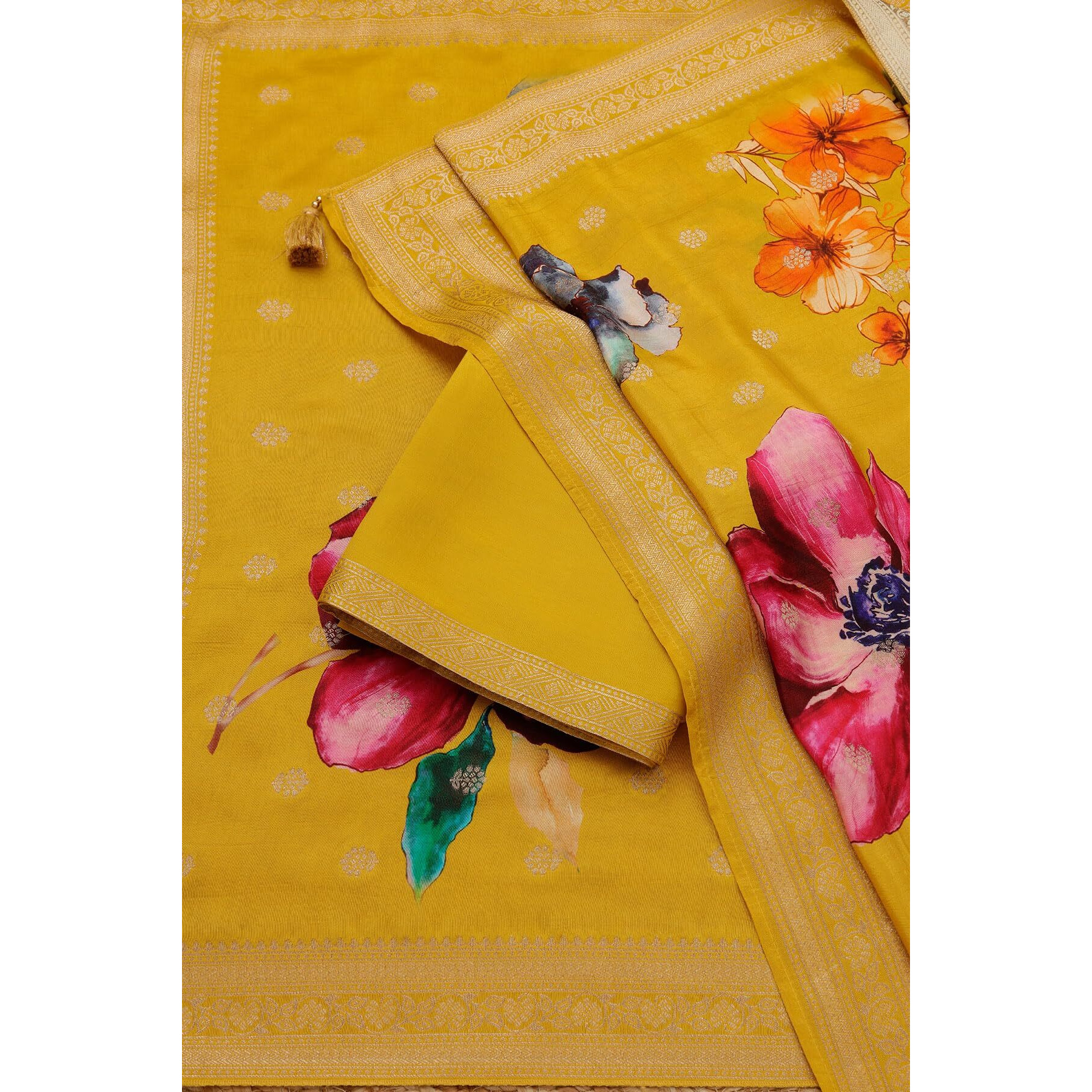 Soch Womens Mustard Silk Blend Zari Woven Unstitch Dress Material With Sequins