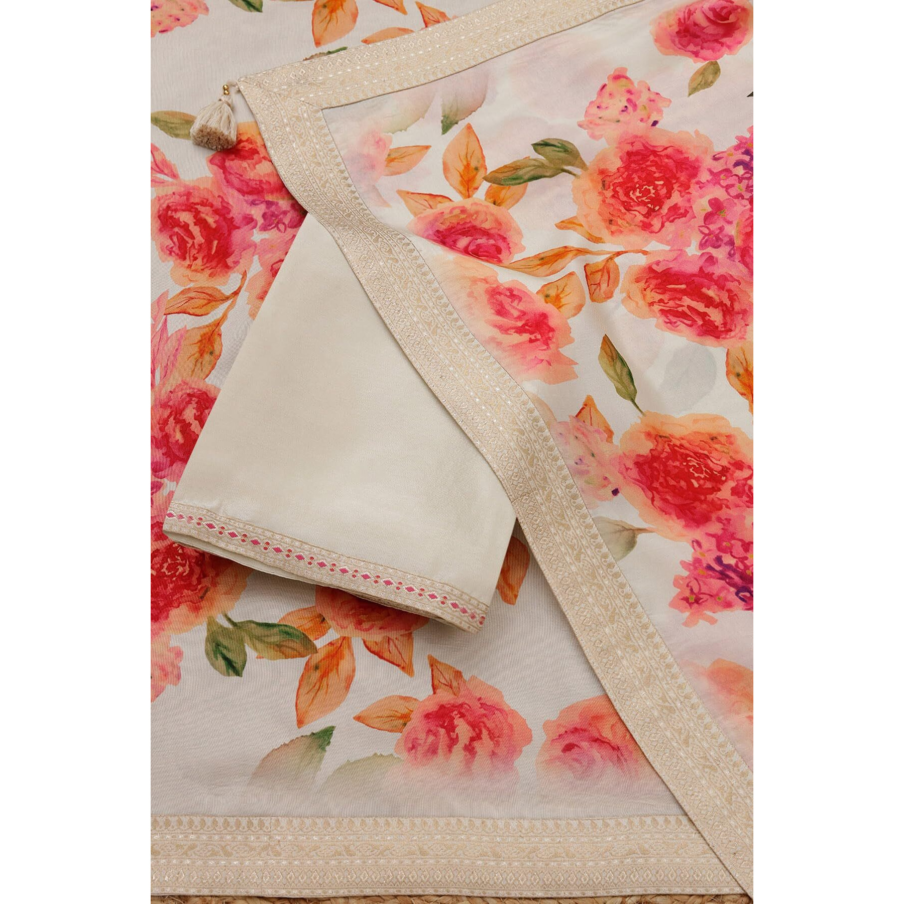 Soch Womens Cream Silk Blend Woven Design Unstitch Dress Material With Zari