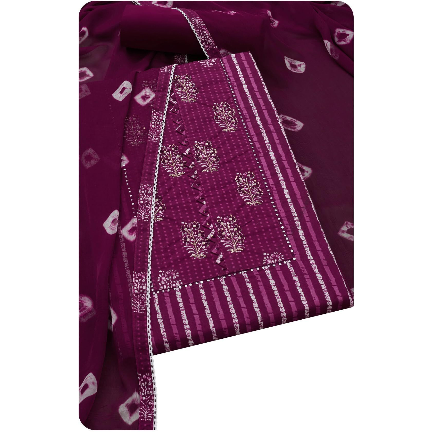 Soch Womens Purple Cotton Striped Unstitch Dress Material With Cutdana