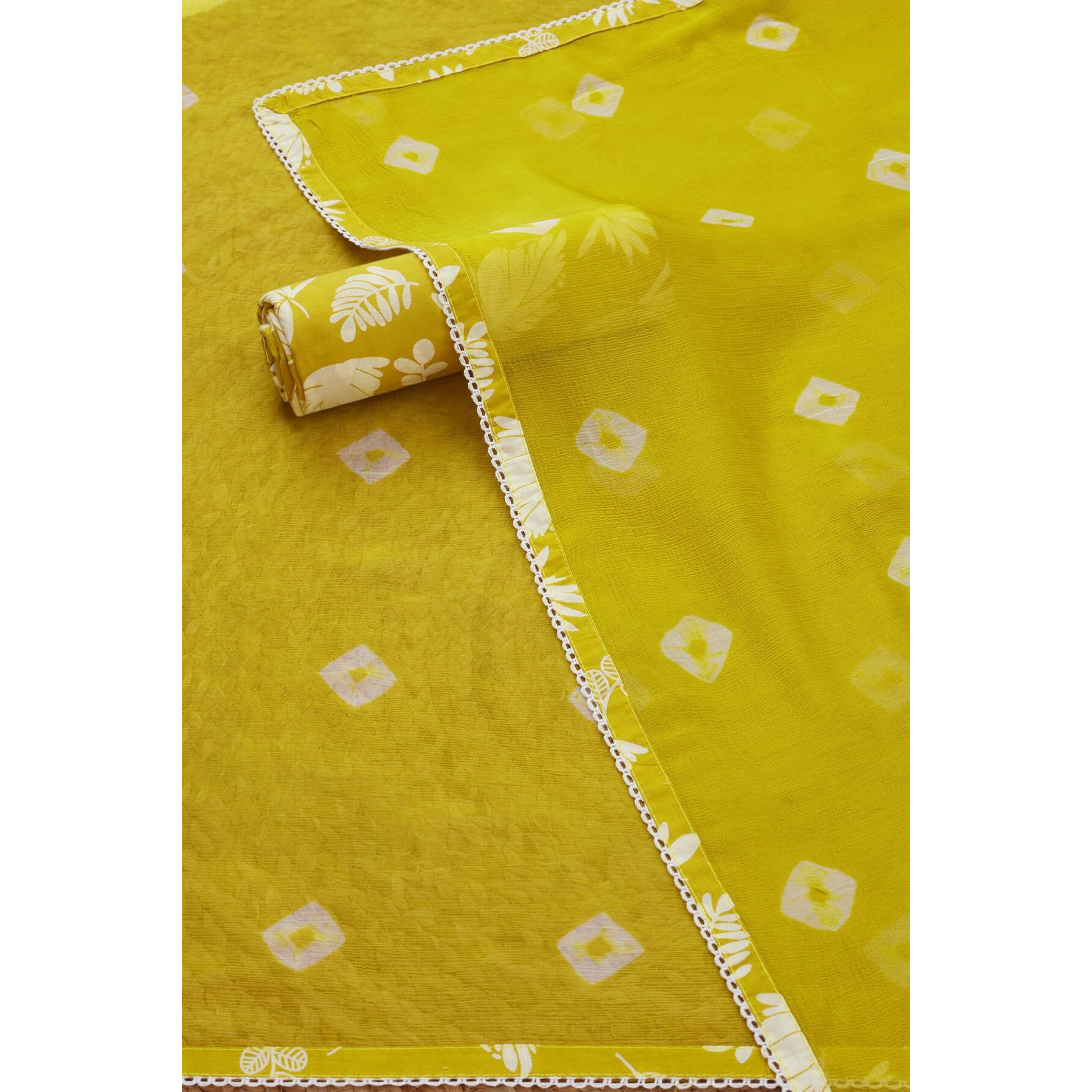 Soch Womens Light Green Cotton Botanical Print Unstitch Dress Material With Sequins