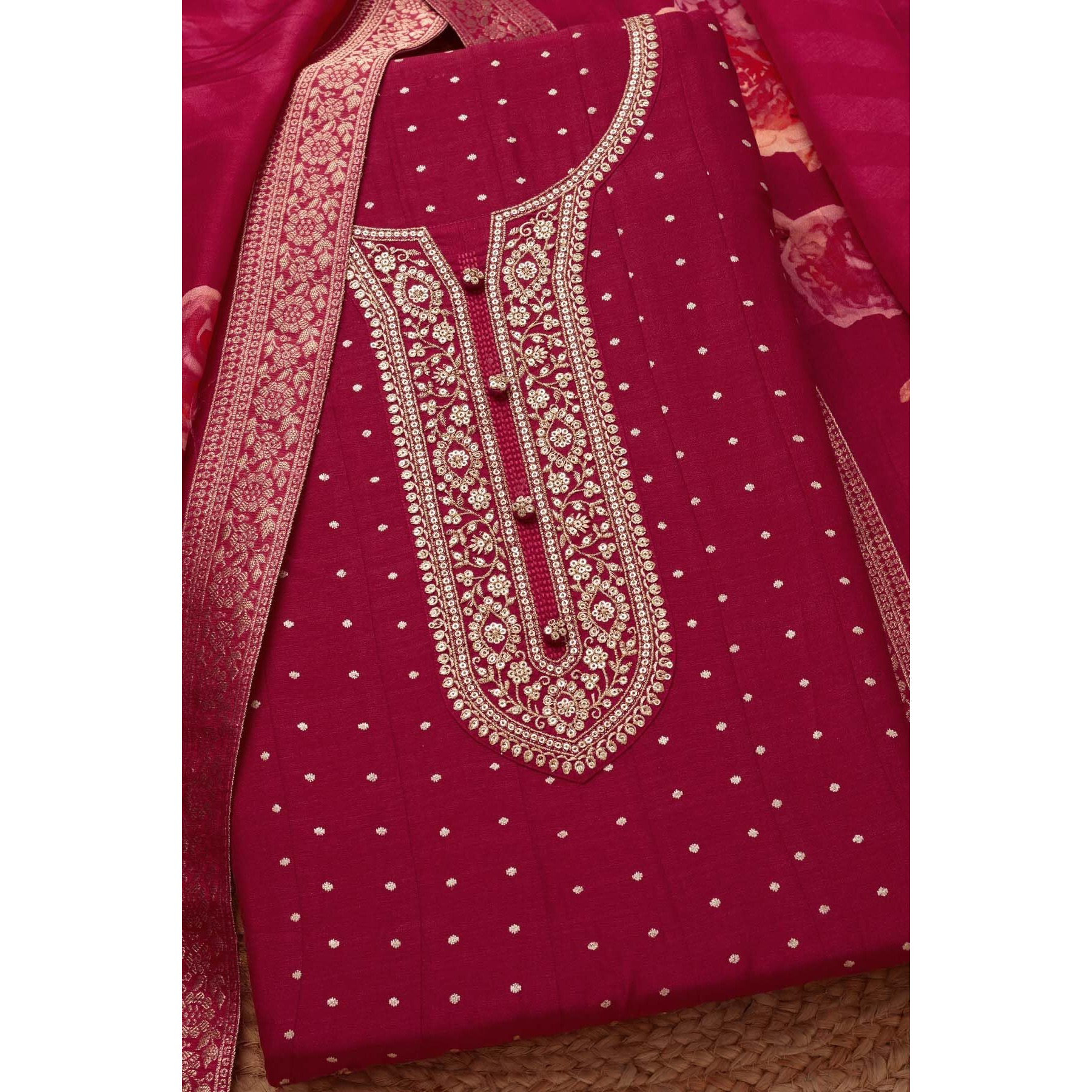 Soch Womens Magenta Silk Blend Embroidered Unstitch Dress Material With Zari