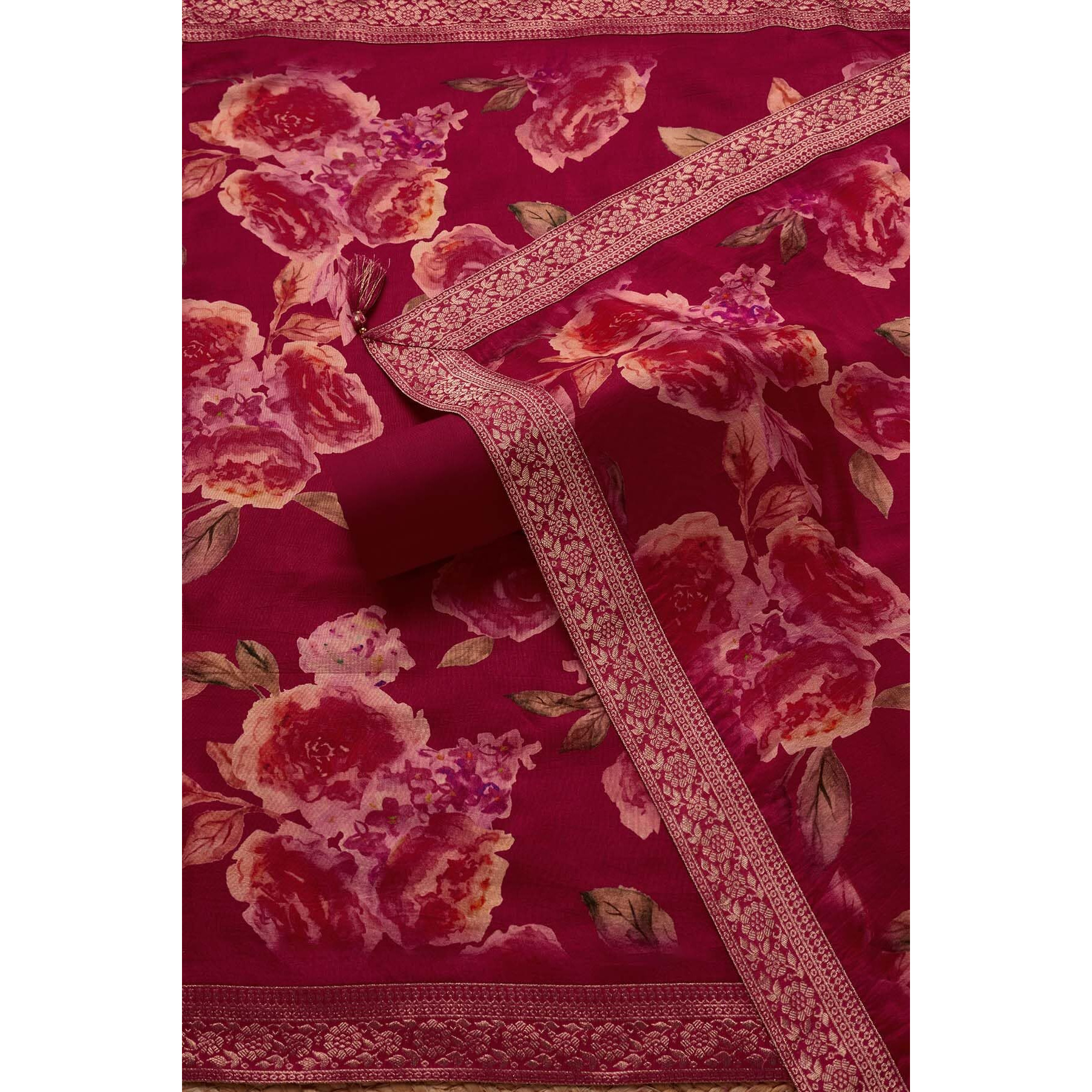 Soch Womens Magenta Silk Blend Embroidered Unstitch Dress Material With Zari