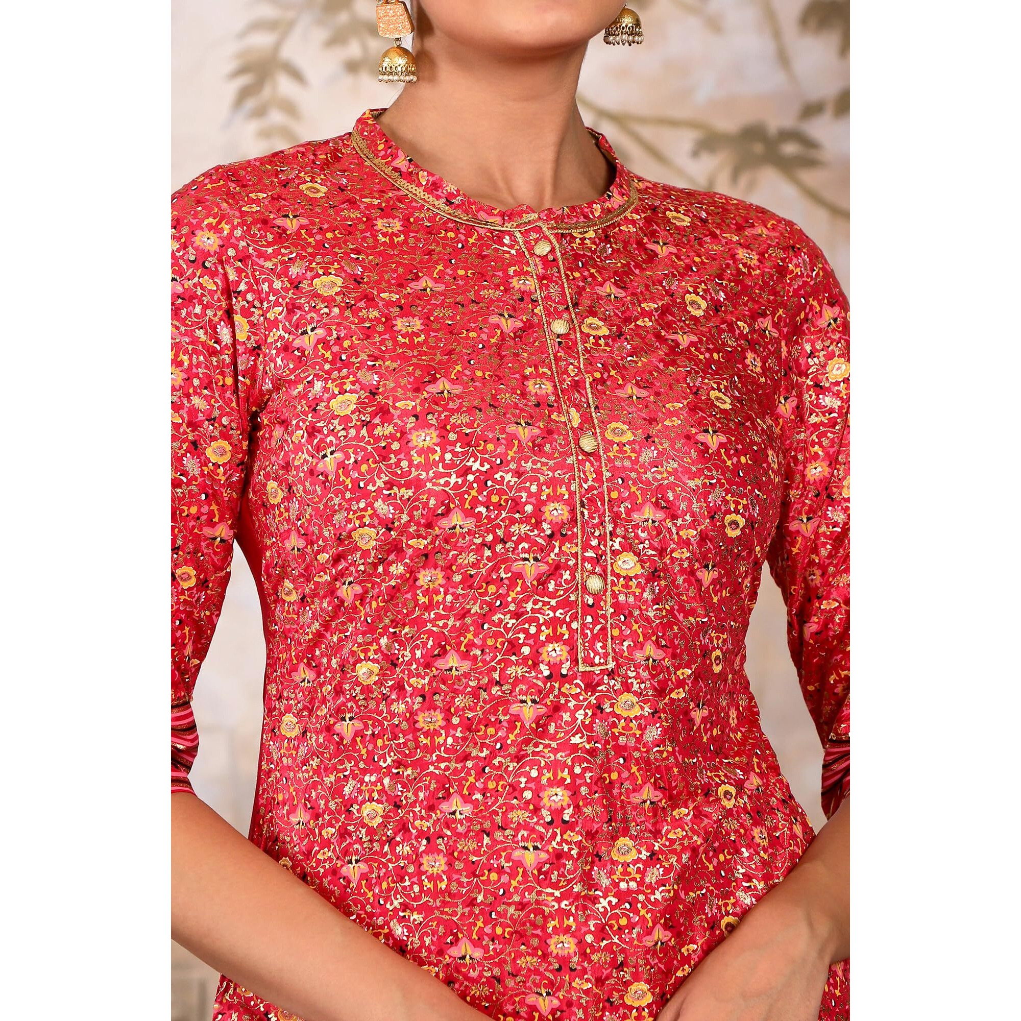 Aurelia Women's Foil Sequin Regular Red Kurta