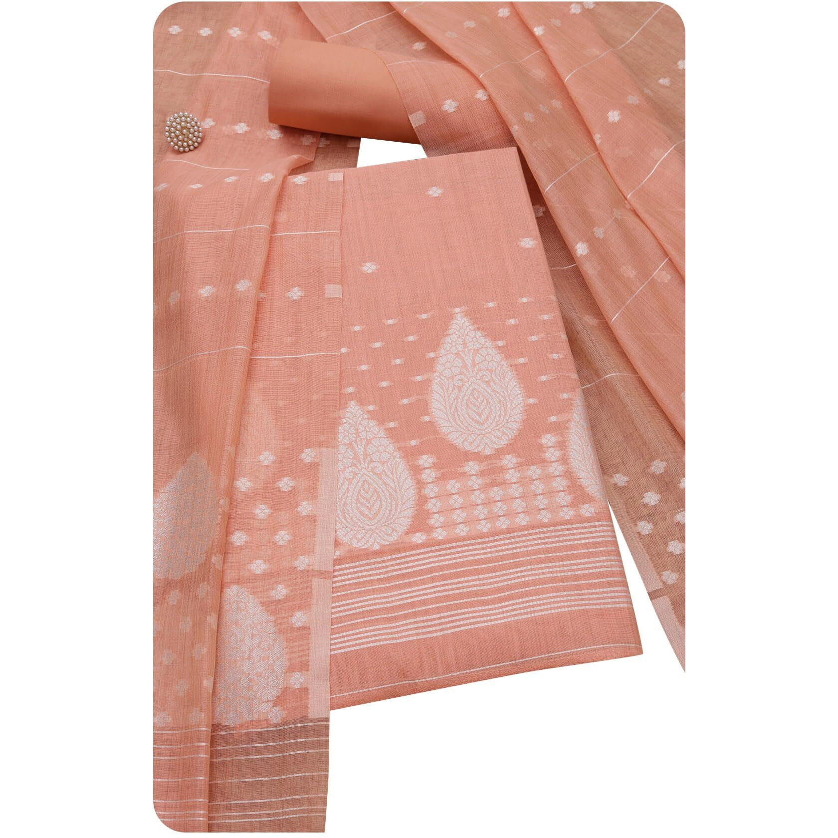 Soch Womens Peach Chanderi Woven Design Unstitch Dress Material