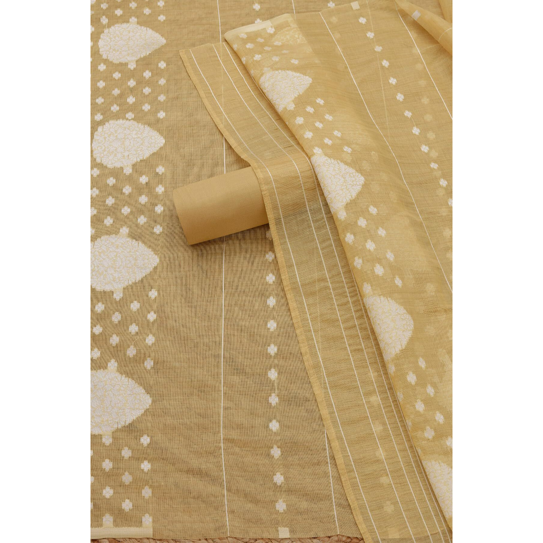 Soch Womens Yellow Chanderi Woven Design Unstitch Dress Material