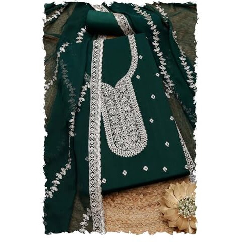 Soch Womens Green Chinon Embroidered Unstitch Dress Material With Sequins