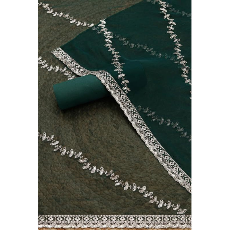 Soch Womens Green Chinon Embroidered Unstitch Dress Material With Sequins