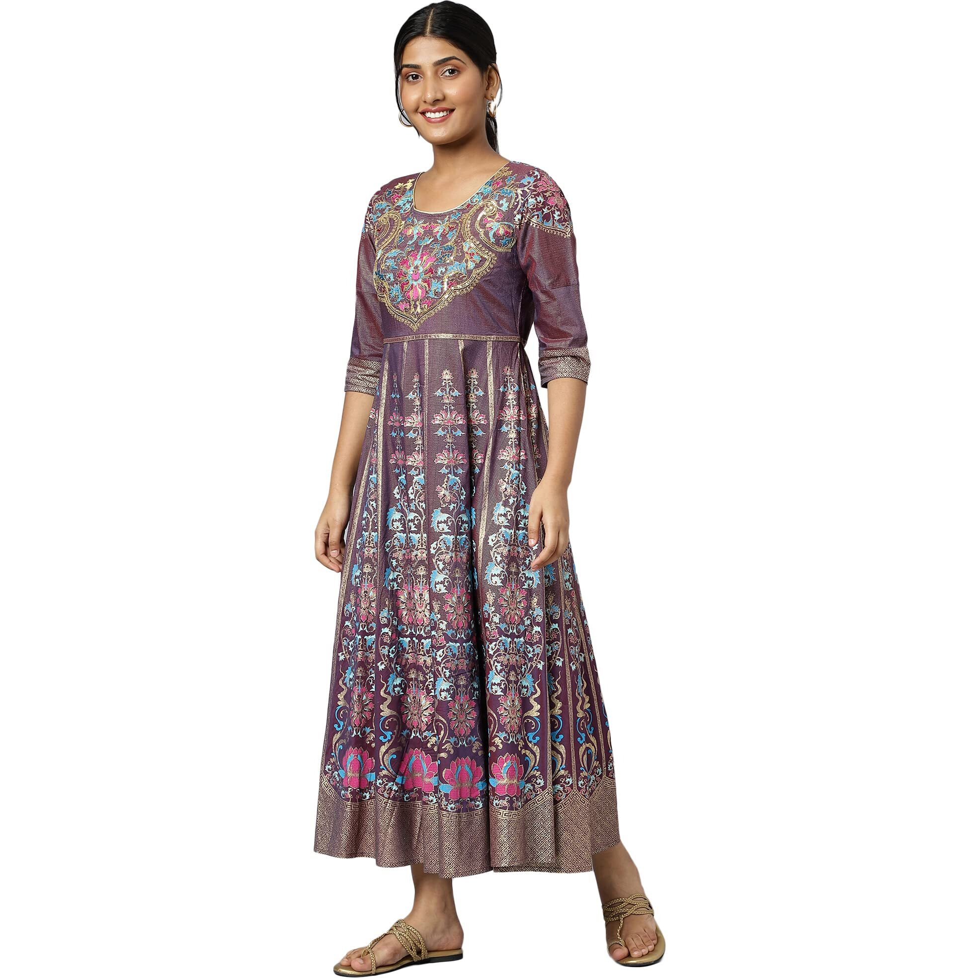 Aurelia Women's Purple Floral Printed A-Line Knee-Length Dress_22Aua13449-504850_L