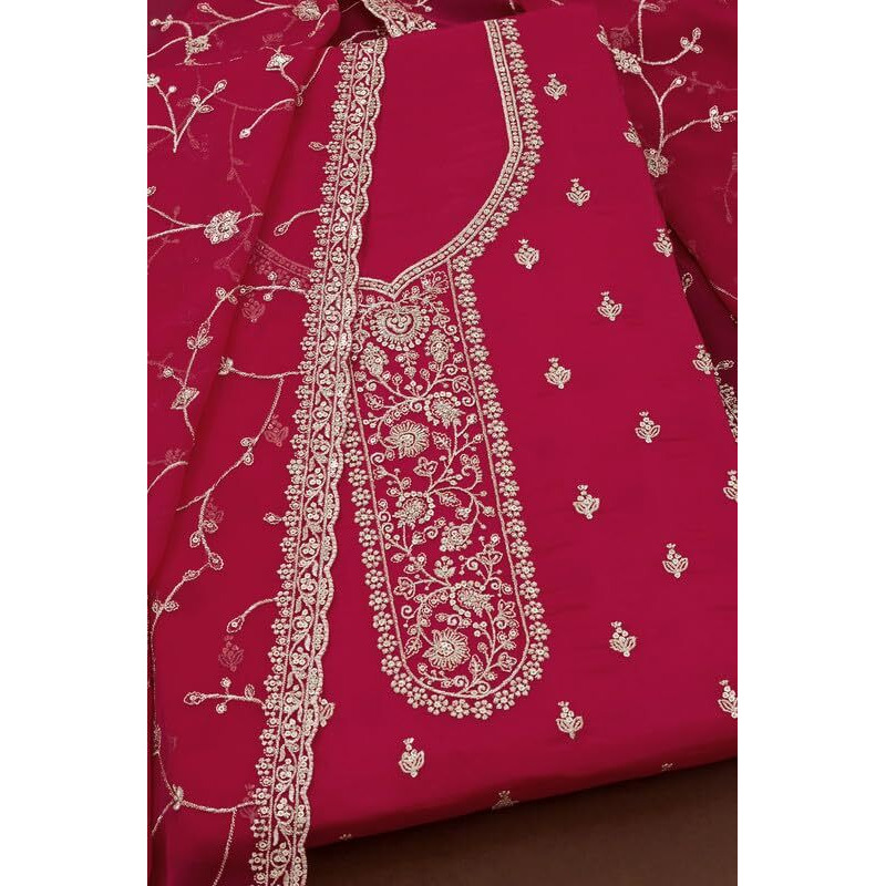 Soch Womens Fuchsia Chinon Embroidered Unstitch Dress Material With Sequins