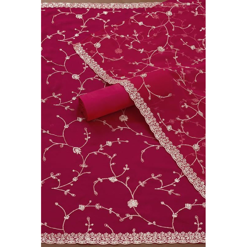 Soch Womens Fuchsia Chinon Embroidered Unstitch Dress Material With Sequins