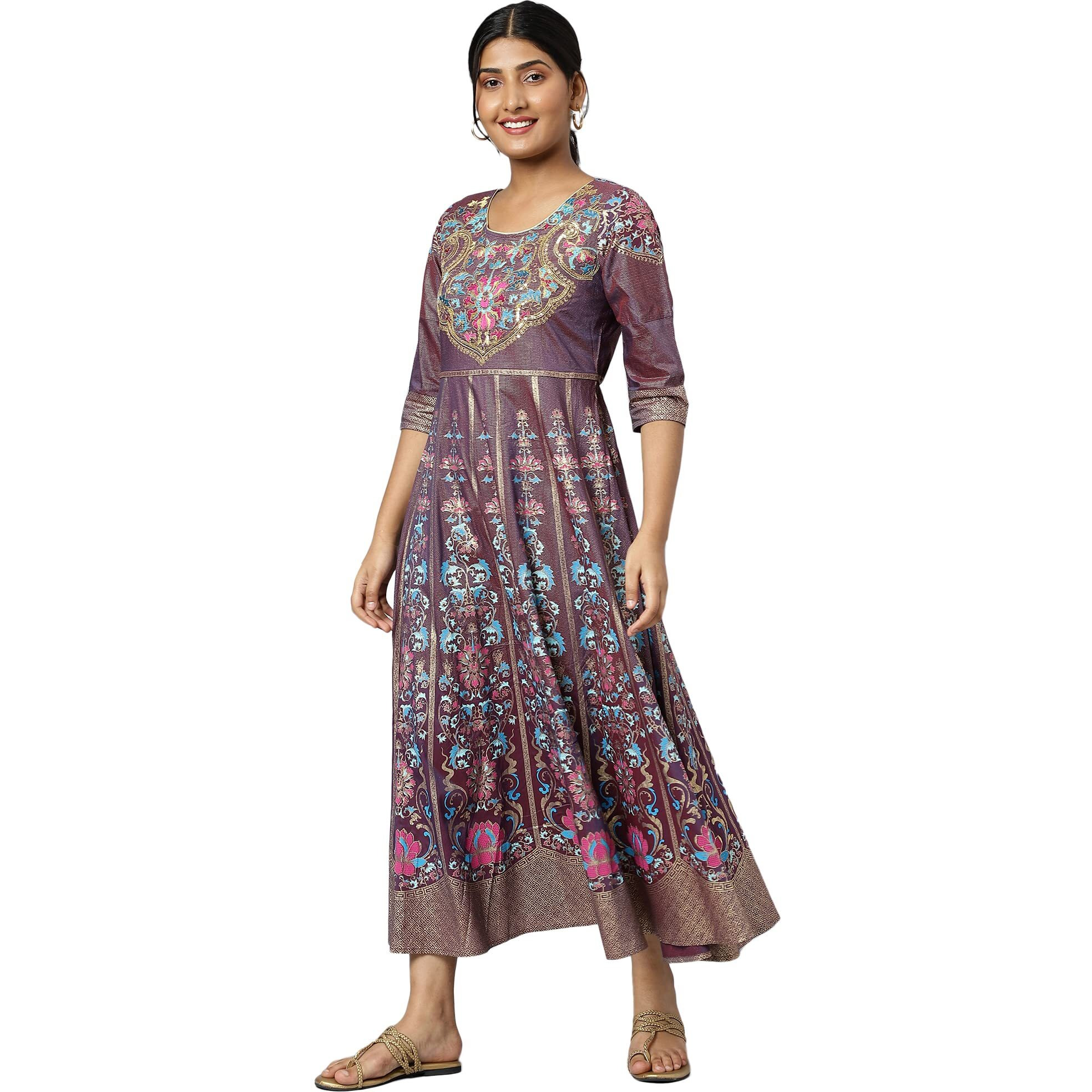 Aurelia Women's Purple Floral Printed A-Line Dress_22Aua13449-504850_Xl