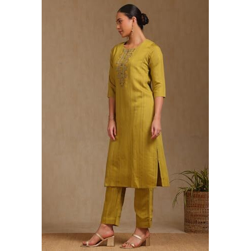 Soch Women's Gadwal Kurta Set (Ews5Ks10690_Olive