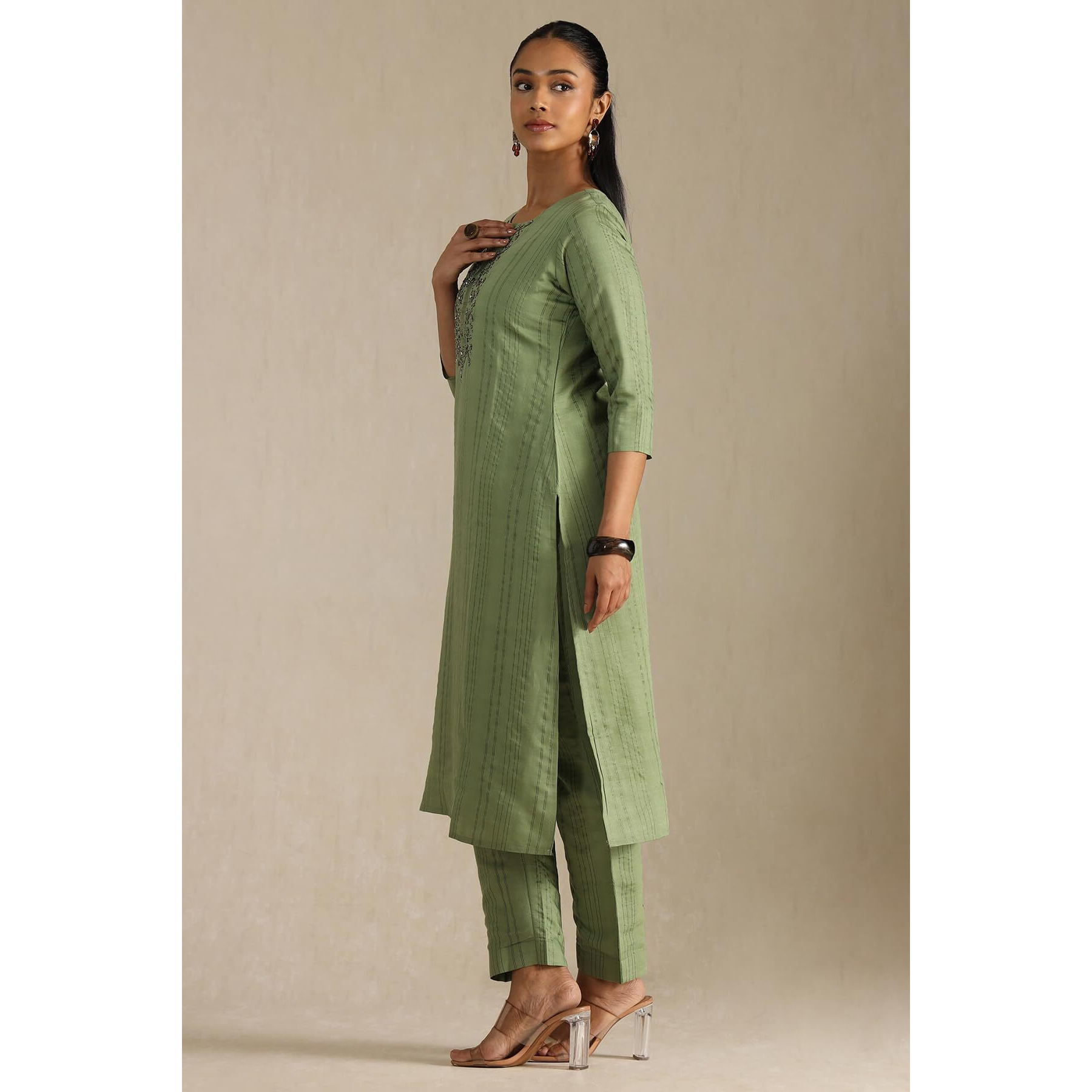 Soch Women's Gadwal Kurta Set (Ews5Ks10692_Olive