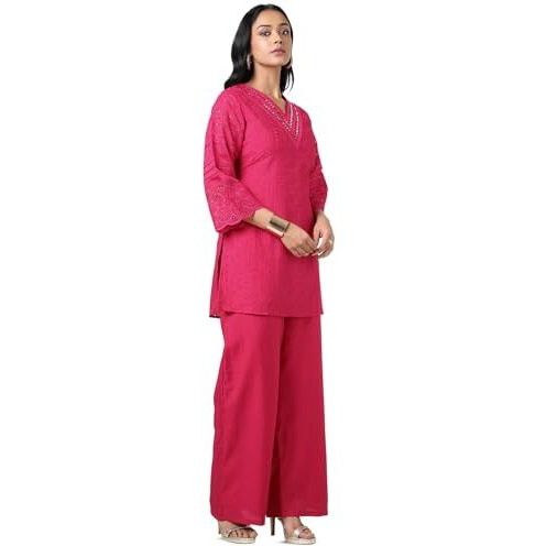 Soch Women's Viscose Blend Kurta Set (Fws5Ks10740B_Fuchsia