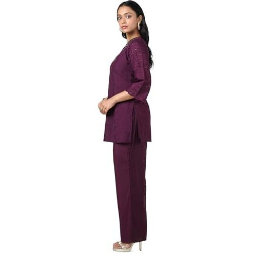 Soch Women's Viscose Blend Kurta Set (Fws5Ks10740C_Wine