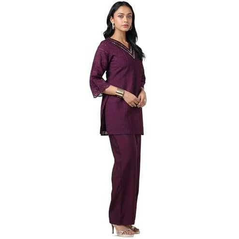 Soch Women's Viscose Blend Kurta Set (Fws5Ks10740C_Wine
