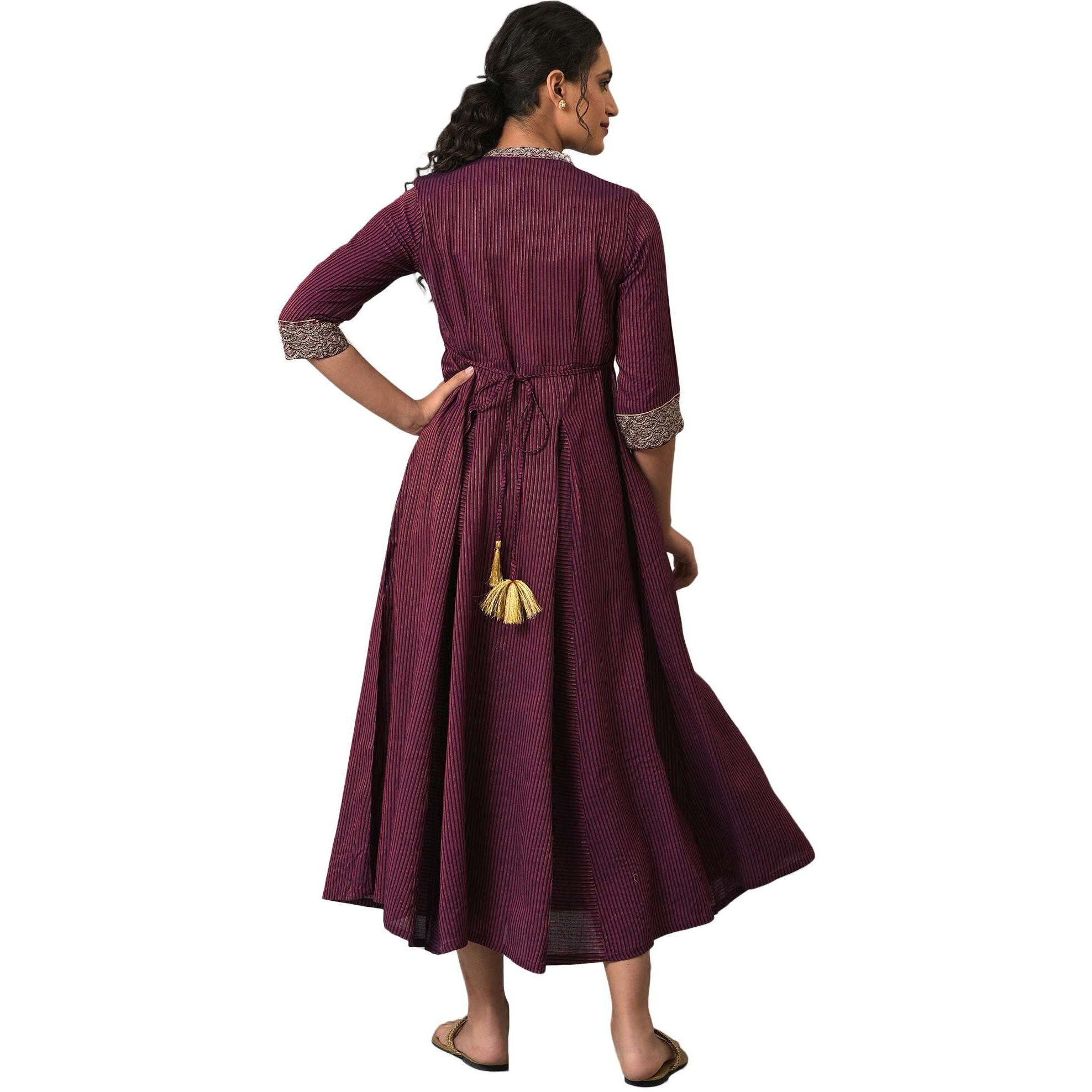 Purple Yarn-Dyed Stripe Print Plus Size Dress