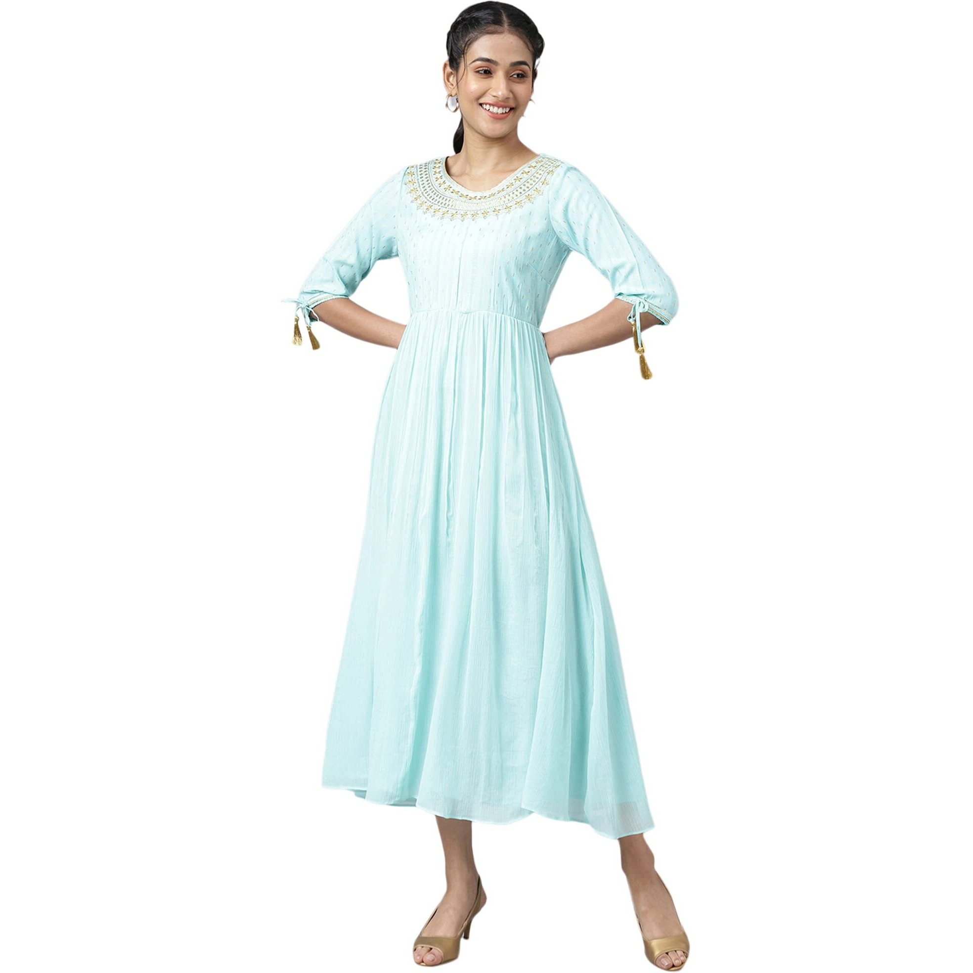 Aurelia Women Mint Blue Viscose Blend Geometric Printed A-Line Dress_22Aua12673-506146_M