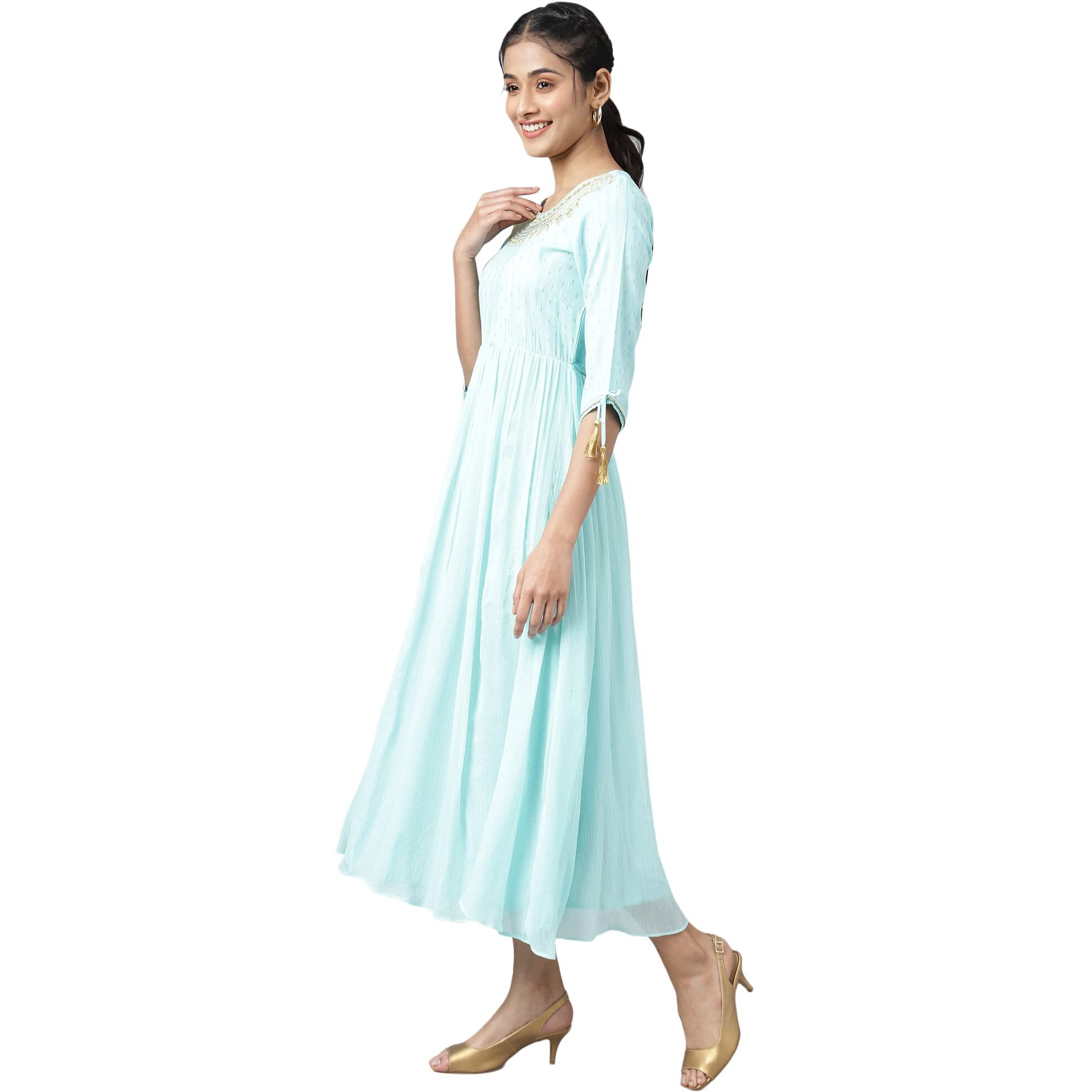 Aurelia Women Mint Blue Viscose Blend Geometric Printed A-Line Dress_22Aua12673-506146_M