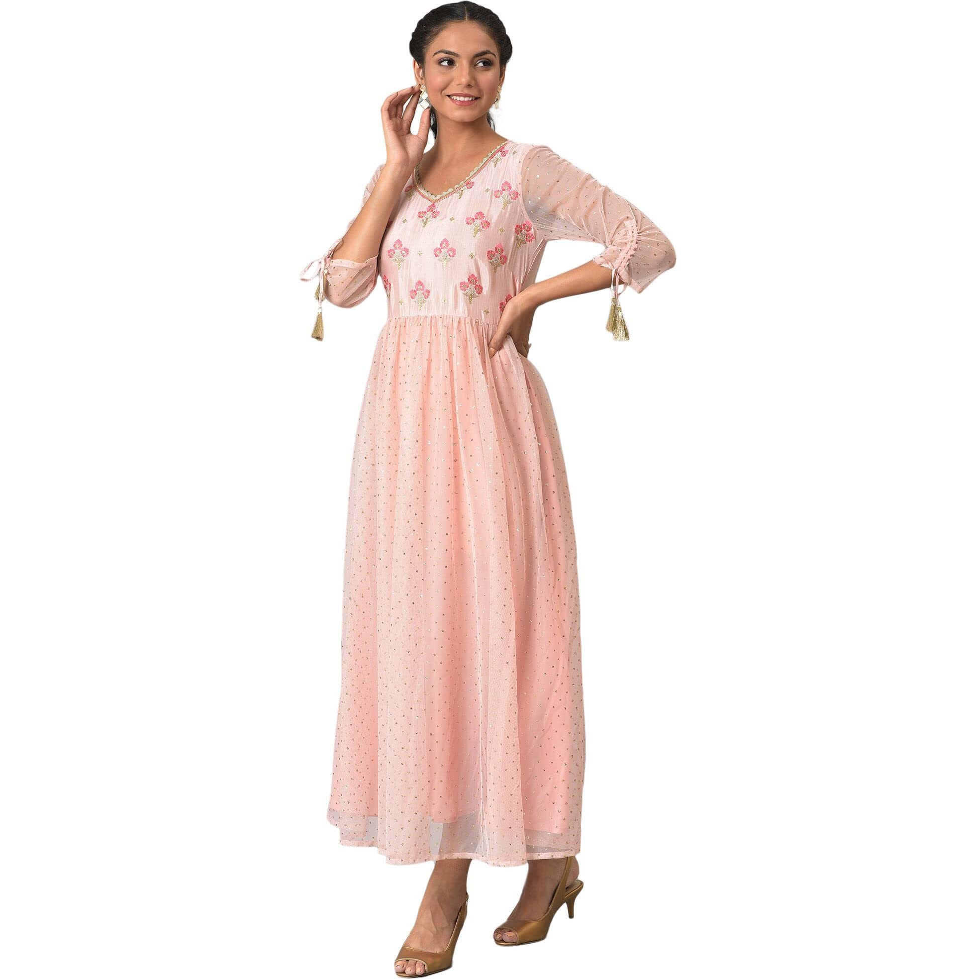 Aurelia Women Parfait Pink Shantung Slub Geometric Printed A-Line Dress_22Aua12671-603464_S