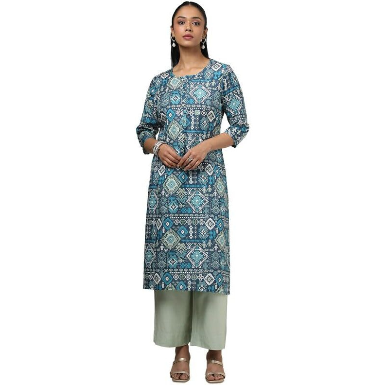 Soch Womens Navy Blue Rayon Ethnic Motifs Kurta
