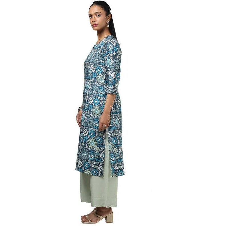 Soch Womens Navy Blue Rayon Ethnic Motifs Kurta