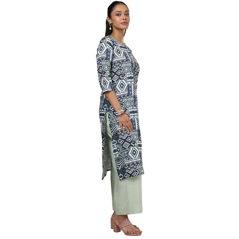 Soch Womens Blue Rayon Ethnic Motifs Kurta