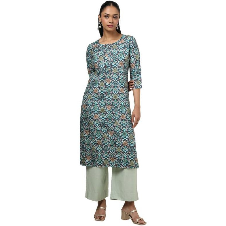 Soch Womens Teal Rayon Ethnic Motifs Kurta