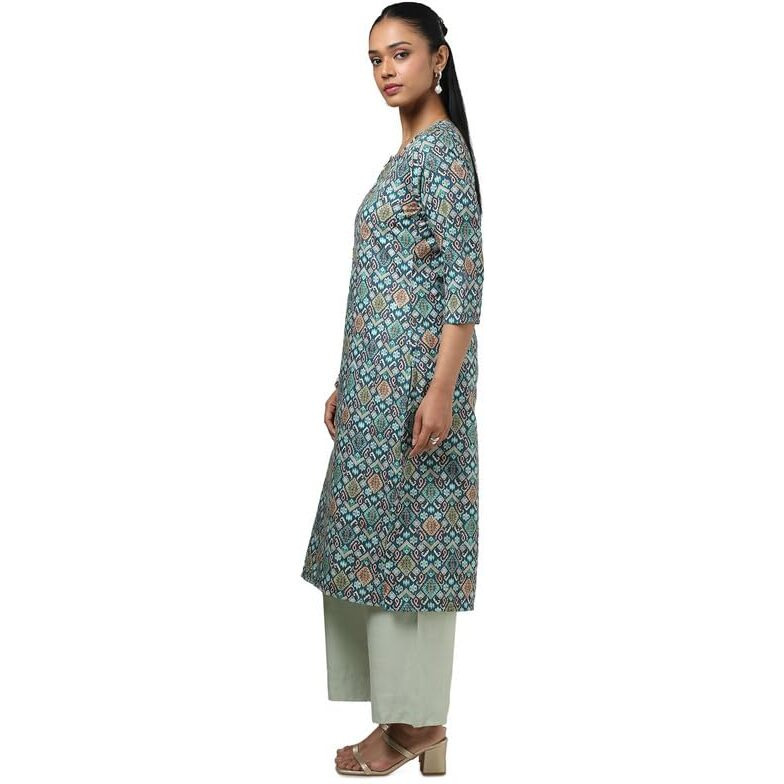 Soch Womens Teal Rayon Ethnic Motifs Kurta