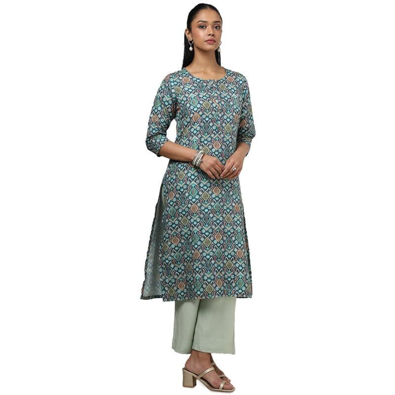 Soch Womens Teal Rayon Ethnic Motifs Kurta