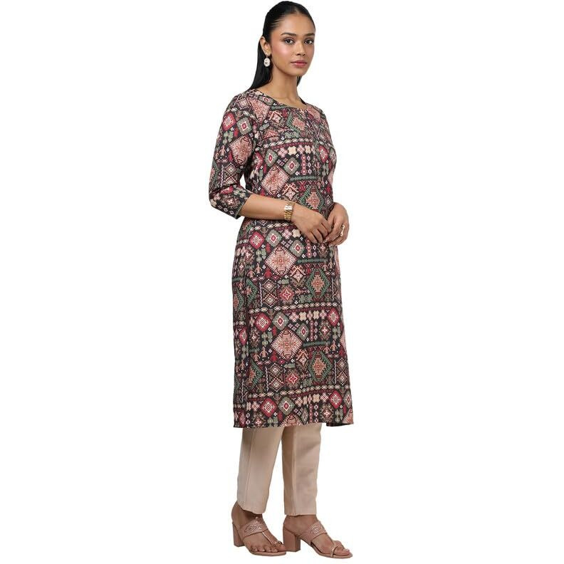 Soch Womens Black Rayon Ethnic Motifs Kurta