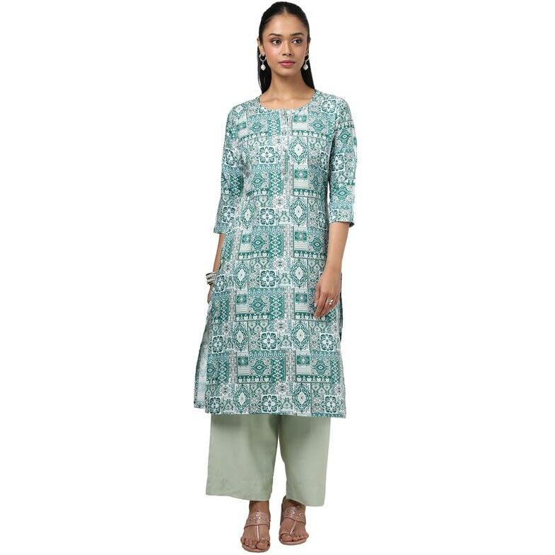 Soch Womens Teal Rayon Ethnic Motifs Kurta