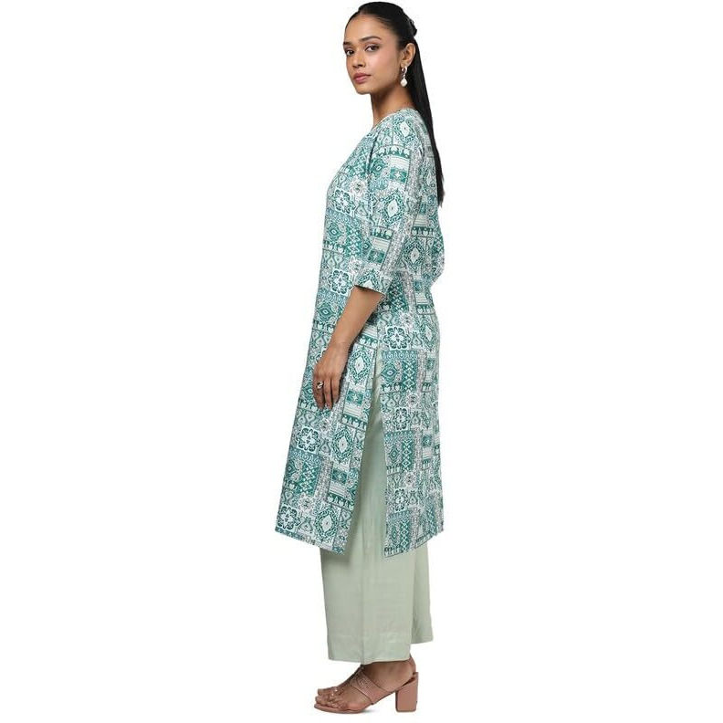 Soch Womens Teal Rayon Ethnic Motifs Kurta
