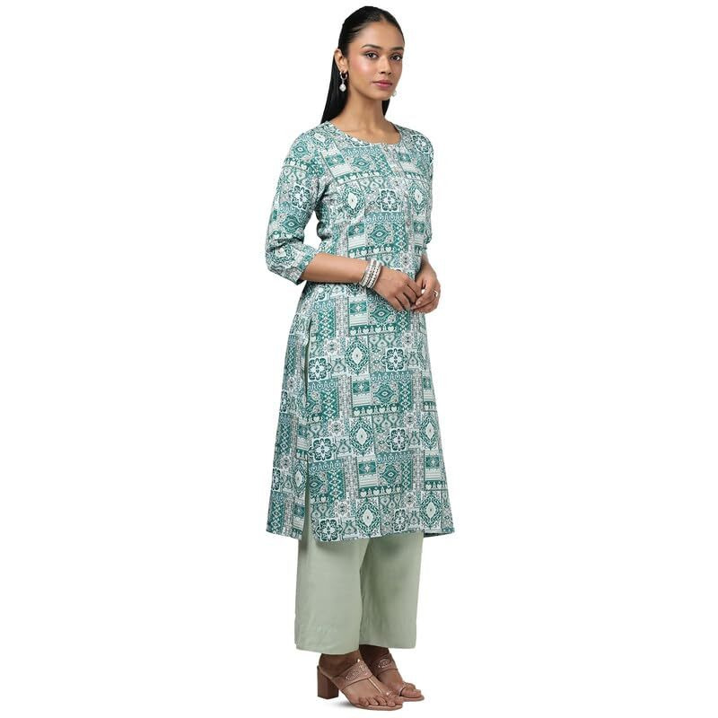 Soch Womens Teal Rayon Ethnic Motifs Kurta