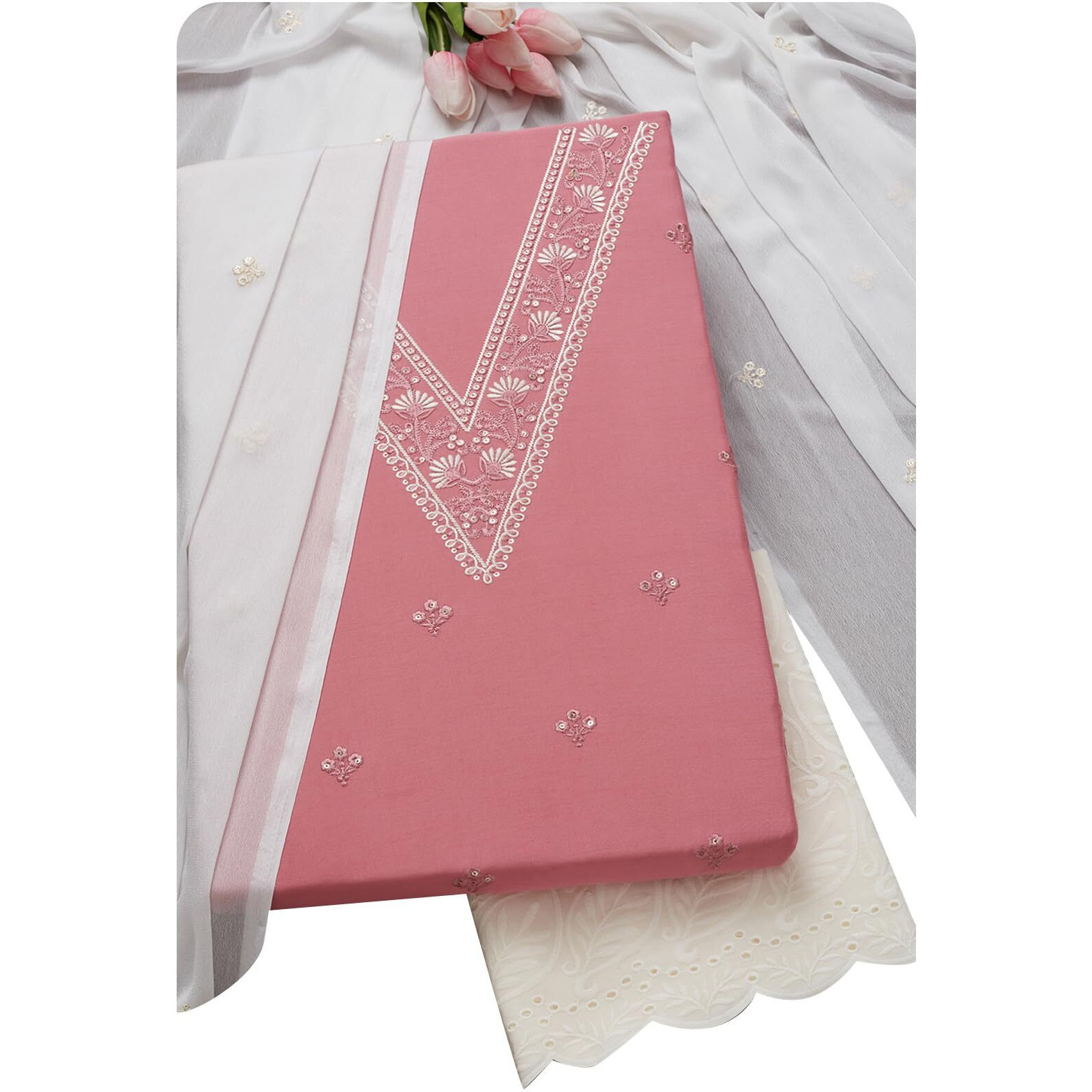 Soch Womens Blush Pink Modal Silk Embroidered Unstitch Dress Material With Sequins