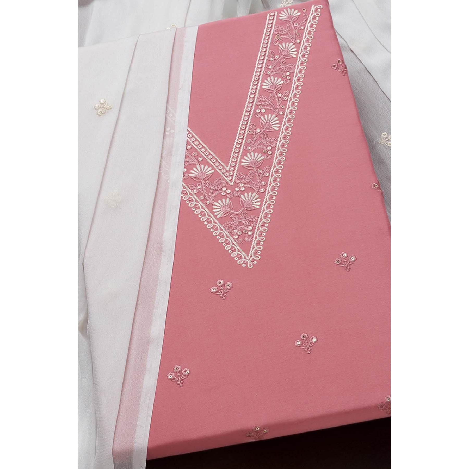 Soch Womens Blush Pink Modal Silk Embroidered Unstitch Dress Material With Sequins