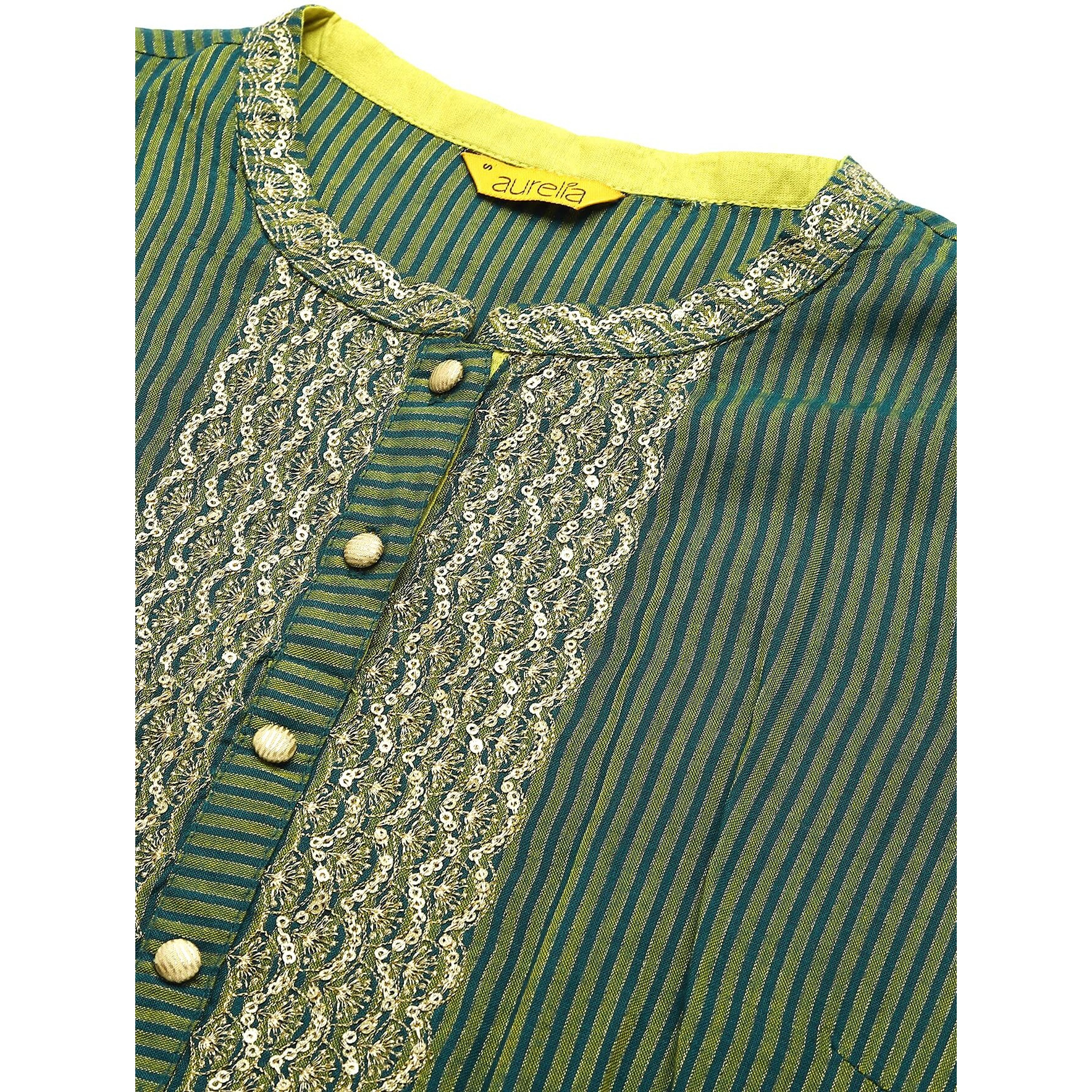 Aurelia Women Forest Green Viscose Blend Stripes Yarn Dyed A-Line Dress_22Aua13501P-703710_4Xl