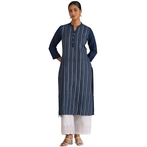 Soch Women's Denim Polka Dots Regular Kurta (Cws5Ku61235_Indigo
