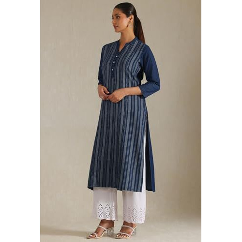 Soch Women's Denim Polka Dots Regular Kurta (Cws5Ku61235_Indigo